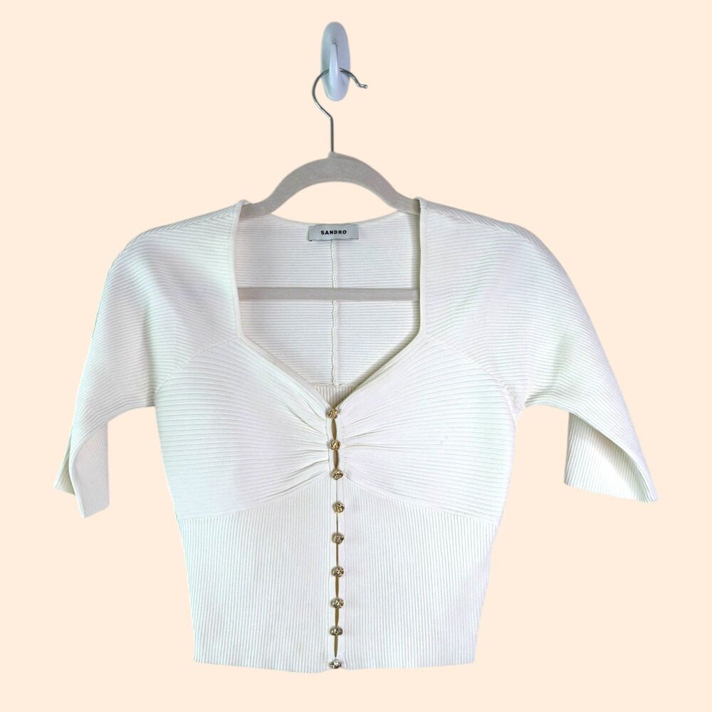Sandro Cream Short Sleeve Top - Picture 2 of 5